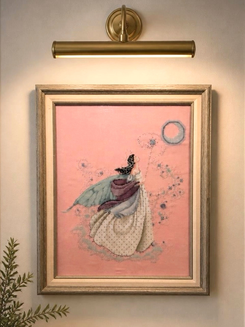 VTG Mirabilia Fairy Moon MD2 Nora Corbett Framed Beaded Cross Stitch Art